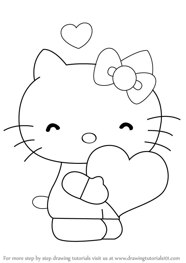 hello kitty holding a heart coloring page