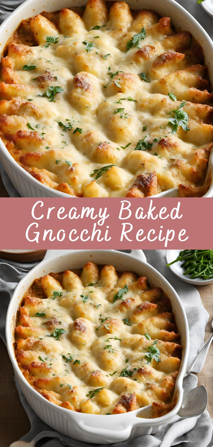 Creamy Baked Gnocchi Recipe | Cheff Recipes Quick Gnocchi Sauce, Chicken Parm Gnocchi Bake, Creamy Kale And Gnocchi Bake, Gnocchi And Green Beans, Slow Cooker Recipes Gnocchi, Stuffed Gnocchi With Cheese, Italian Sausage With Gnocchi, Small Batch Gnocchi, Turkey And Gnocchi Recipes