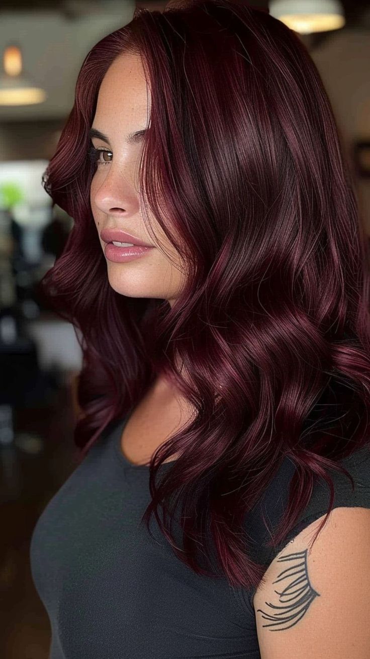 Burgundy Hair Extensions, Deep Cherry Red Hair Burgundy, Burgandy Hair Color, Burgundy Purple Hair, Maroon Red Hair, Dark Cherry Cola Hair Color, Cherry Wine Hair Color Burgundy, Burgundy Hair Ideas, Deep Cherry Red Hair