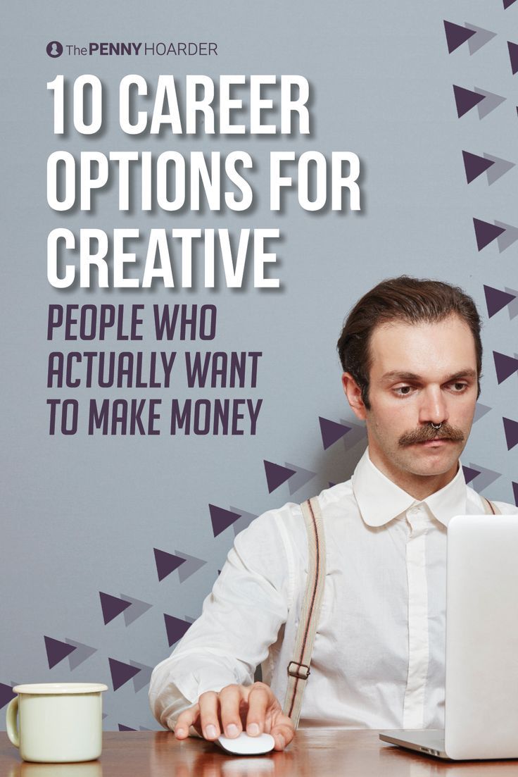 a man sitting in front of a laptop computer on top of a desk with the title 10 career options for creative people who actually want to make money