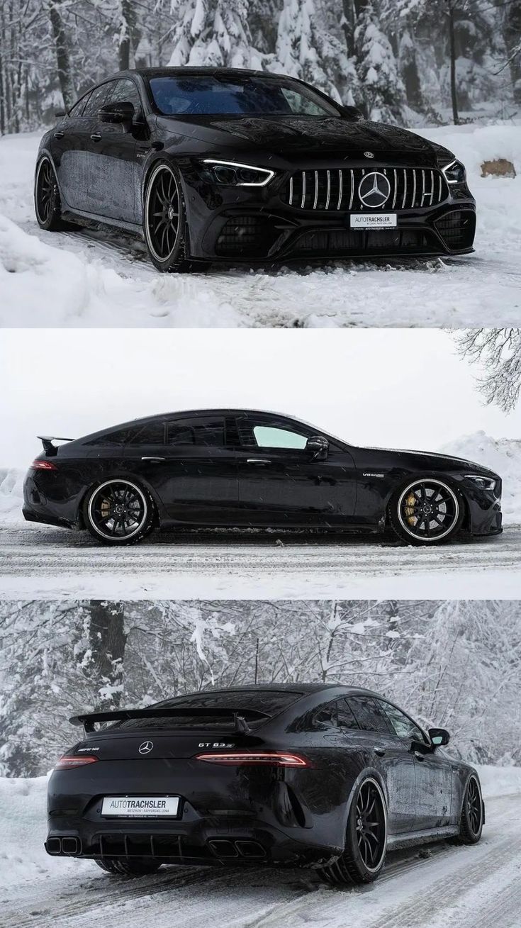 two cars parked in the snow next to each other