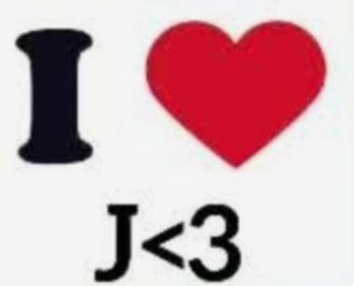 i love j3 3 with the letter j3 in black and red on it