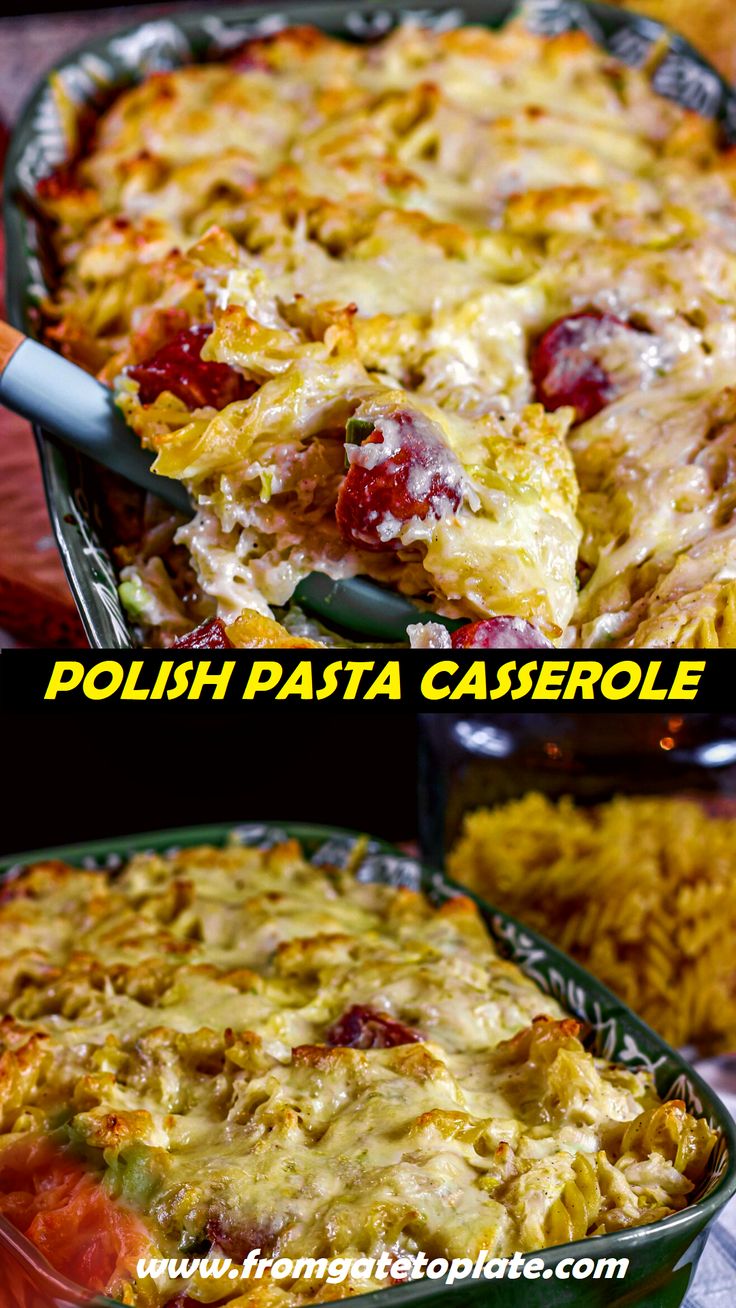 two pictures showing different types of casserole in pans