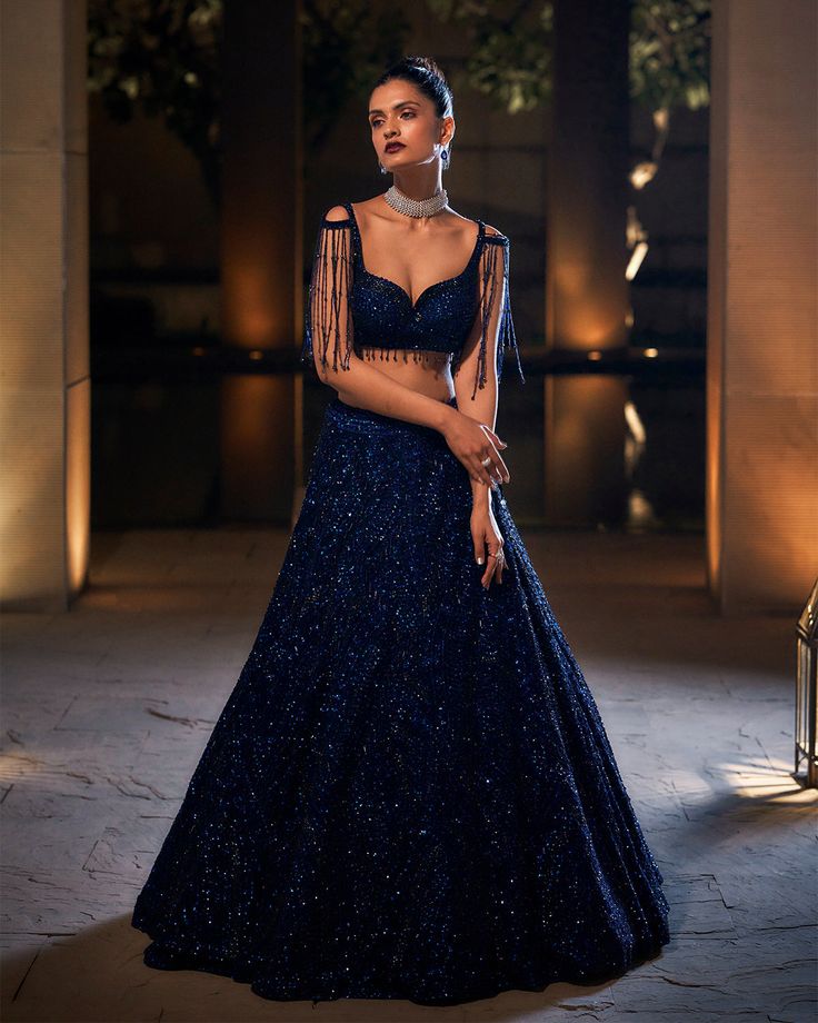 Navy Blue Lehenga, Sequin Lehenga, Seema Gujral, Baju Kahwin, Cocktail Party Outfit, Sangeet Outfit, Reception Outfit, Indian Outfits Lehenga, Reception Lehenga