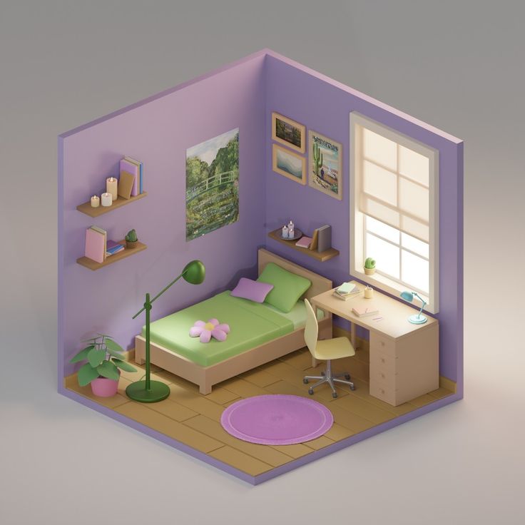 Cute pastel room 3D Cute Pastel Room, Blender Isometric, Blender Room, Blender Ideas, Isometric Room, Lowpoly 3d, Designer Room, Tiny Room, 3d Room