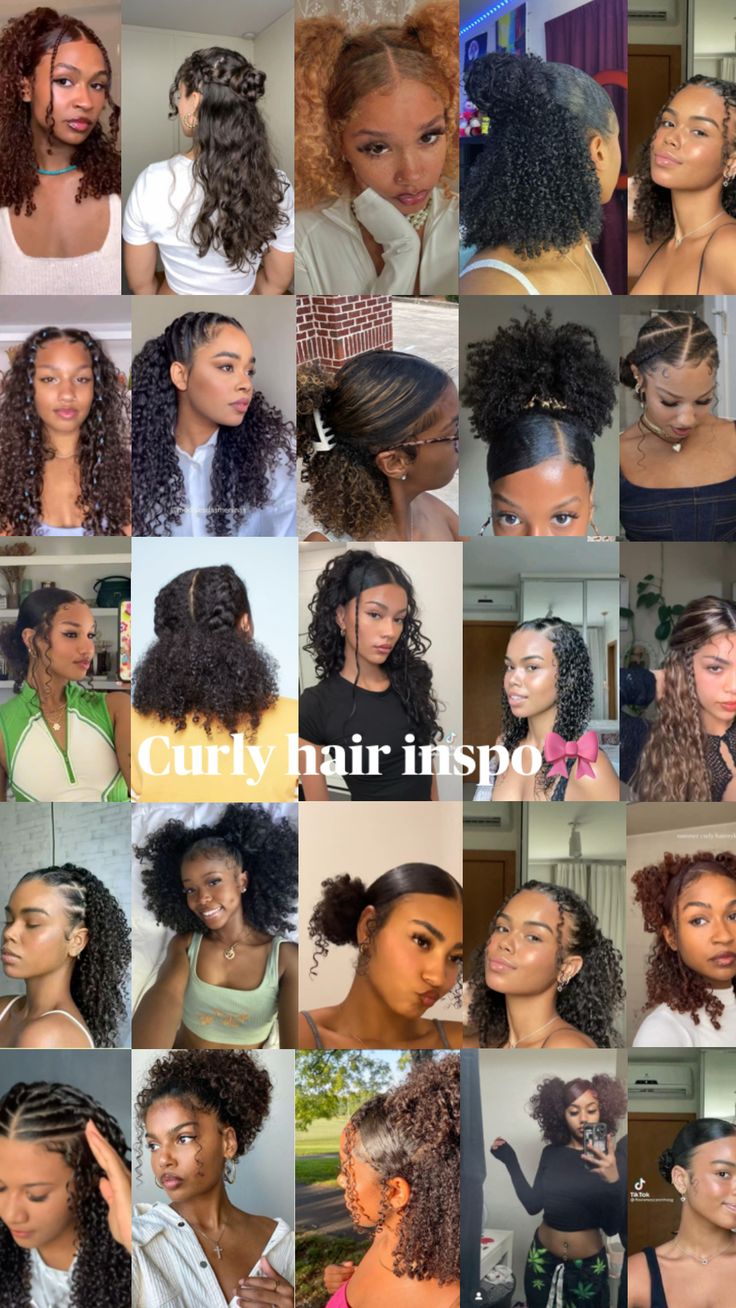 #curlyhair #curlyhairstyles #curlyhairinspo #part19 Haircut Styles For Curly Hair Natural, Cute Curly Work Hairstyles, Natural Curly Dyed Hair, Curly Hairstyles With No Gel, Hairstyles For C4 Hair, Cute Hair Styles For Home Coming, Natural Curly Styles For Black Women, Long 4a Hairstyles, Curly Hairstyles Images