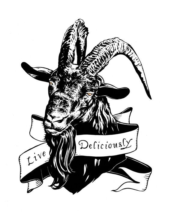 a goat with a banner on it's head and the words live deliciously