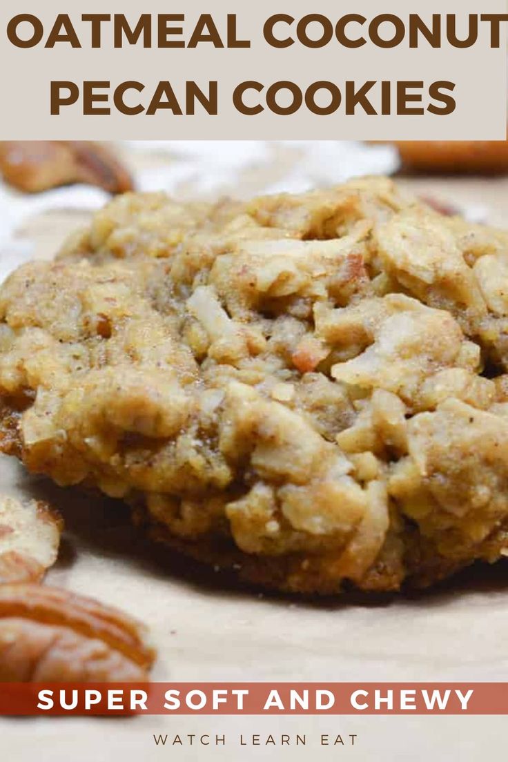 close up of oatmeal coconut pecan cookies The Best Oatmeal Cookies Ever, Panera Oatmeal Raisin Cookies, Best Ever Oatmeal Cookies, Quick Oats Cookies Easy, Crumble Coconut Cookie, Peanut Butter Oatmeal Coconut Cookies, Chewy Oatmeal Pecan Cookies, Chewy Oatmeal Raisin Cookies Soft And, Oatmeal Everything Cookies