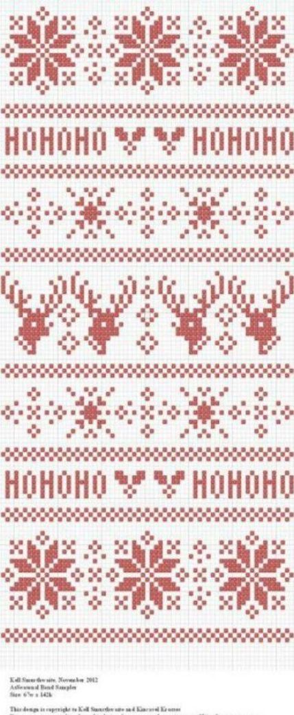 a cross stitch pattern with deers and snowflakes on the side, in red