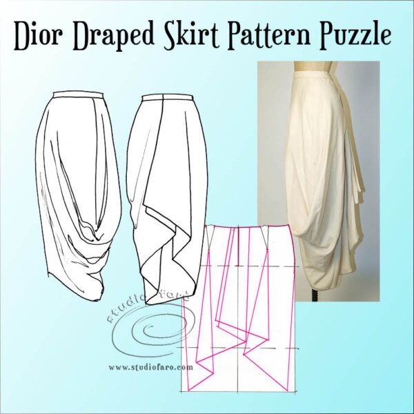 an image of a skirt pattern and instructions to make it look like the skirt is folded up