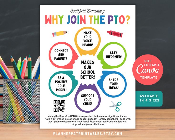 a poster with the words, why join the pto? and some pencils