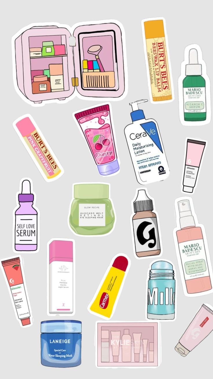 an assortment of beauty products stickers on a white surface