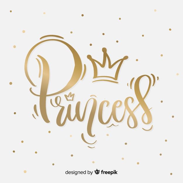 the phrase princess is written in gold foil on a white background with polka dotes