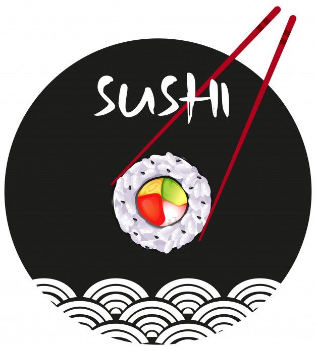 a sushi with chopsticks on top of it and the word sushi above it