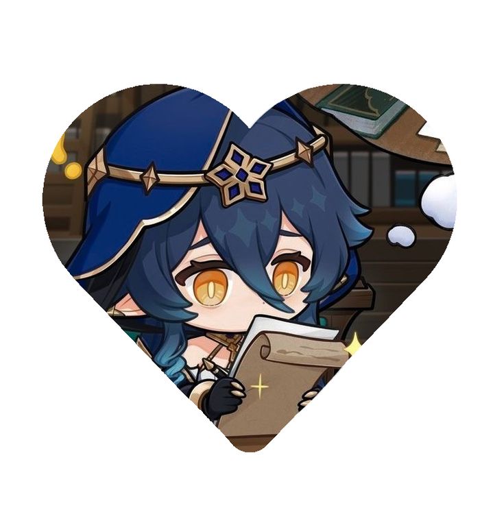 a heart with an anime character holding a book in it's hands and looking at the viewer