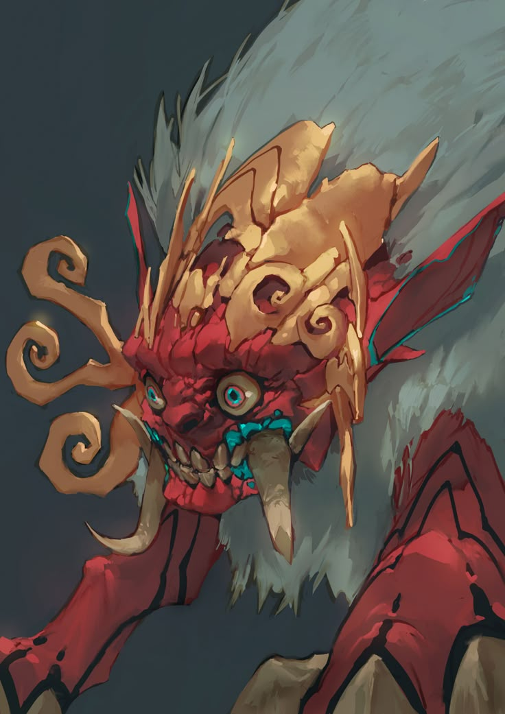 a red demon with large horns and big eyes