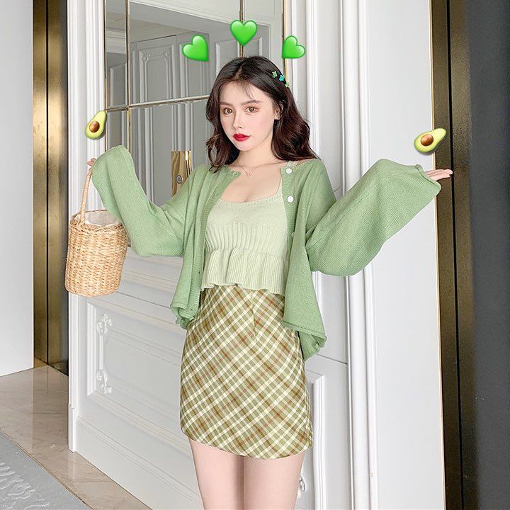 Soft Green Outfit Set // Save % off with code “INSTA10” 💗 Yass or no? Green Outfit Korean, Soft Green Outfit, Korean Fashion School, Outfit Ideas Korean, Green Outfits, Korean Outfit Street Styles, Outfit Korean, Thrifted Outfits, Green Outfit