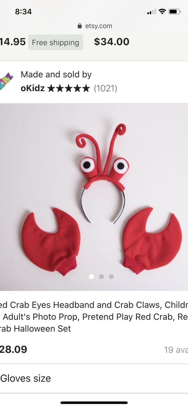 the red crab eyes headband and crab claws are on sale