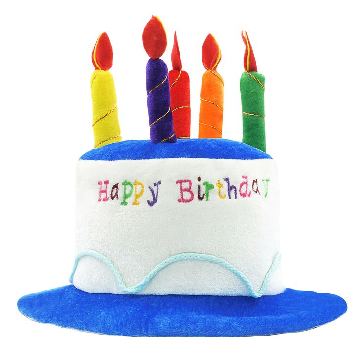 a birthday hat with candles on it and the words happy birthday written in multicolored letters