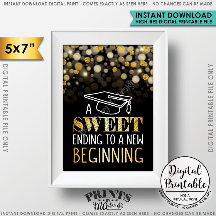 a sweet ending to a new beginning graduation printable digital file with gold glitter confetti