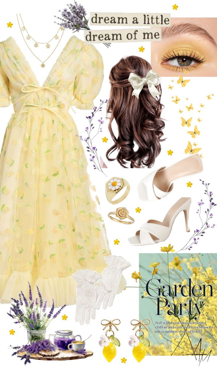 garden party Garden Tea Party Outfits For Women, Tea Party Aesthetic Outfit, Garden Tea Party Outfit, Cottagecore Outfits Aesthetic, Garden Party Outfits, Tea Party Outfits For Women, Secret Garden Theme, Code Dress, Garden Party Outfit