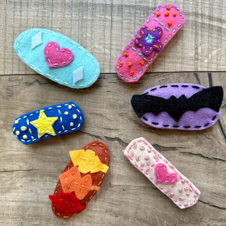 "Cute Handmade Felt Barrettes Approximately 3\"x1\"" Felt Barrettes, Felt Hair Clip, Diy Barrettes, Felt Barrettes Diy Hair Clips, Felt Sheet Hair Accessories, Felt Hair Embellishments, Polymer Barrette, Hair Clips Cute, Handmade Hair Clips