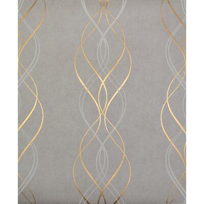 an elegant wallpaper with gold and silver swirls on grey background, suitable to use in any room