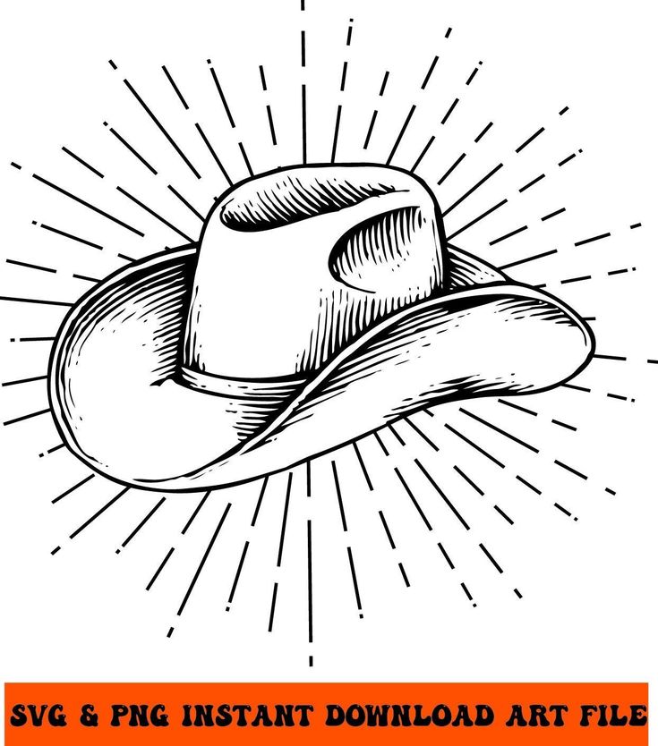 a cowboy hat with sunburst on it and the words svg & png instant