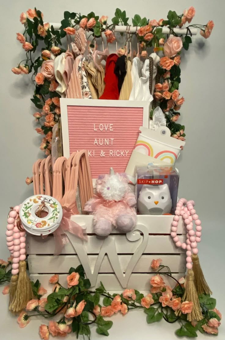 At Perfect Selection Creative Gifts Creative Baby Shower Gifts, Mini Closet, Adorable Baby Outfits, Baby Shower Gift Box, Diaper Gifts, Gift Crates, Burp Clothes, Baby Shower Baskets