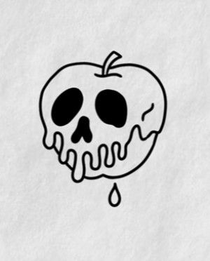 a drawing of an apple with a skull on it's face and dripping liquid