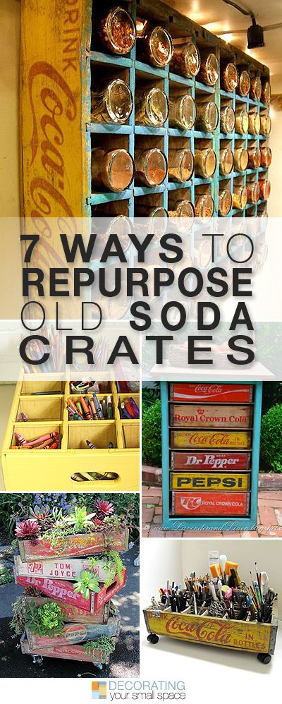 there are many different ways to repurpose old soda crates in this collage