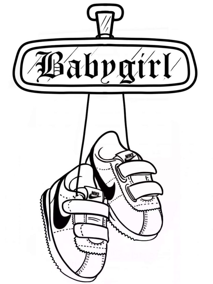 a pair of shoes hanging from a sign with the word baby girl on it's side