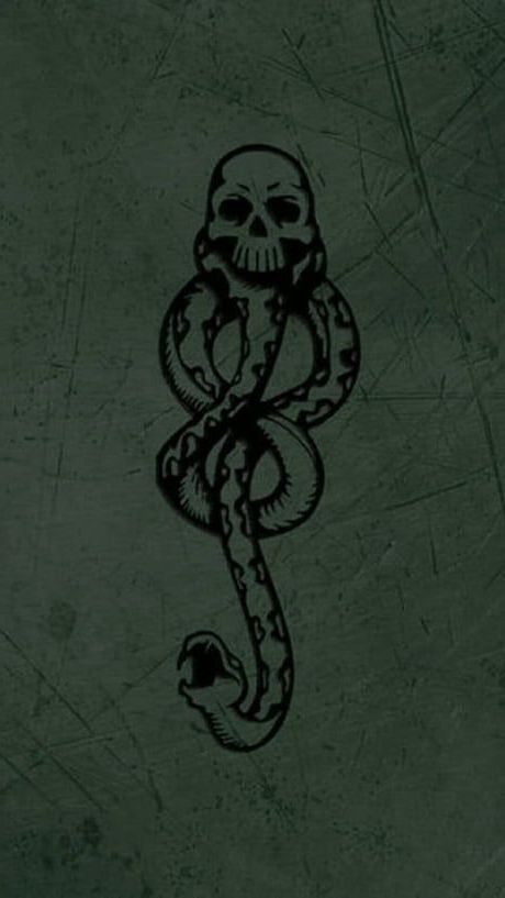 a black and white drawing of a snake with a skull on it