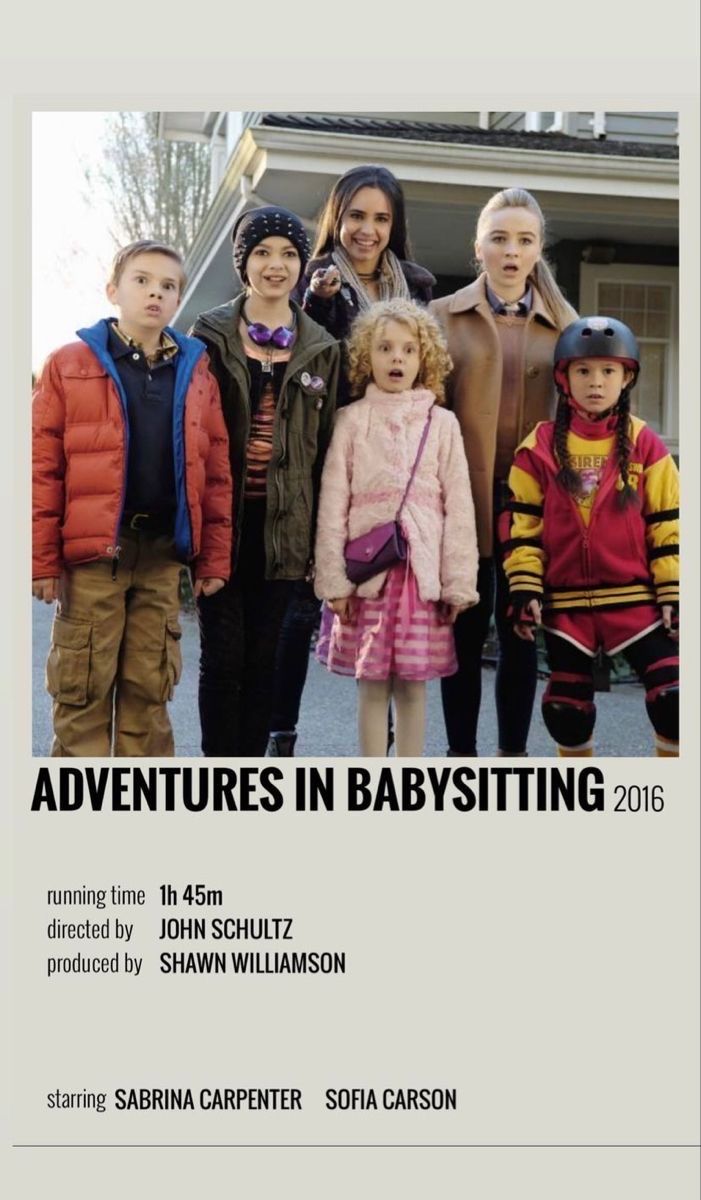 an advertisement for the movie adventures in babysitting, with children standing next to each other