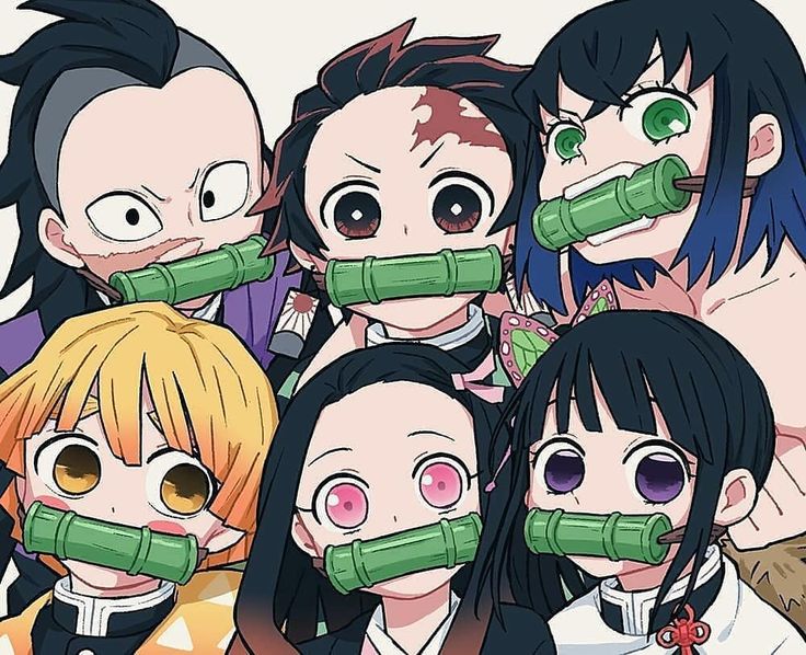 a group of anime characters with their mouths open