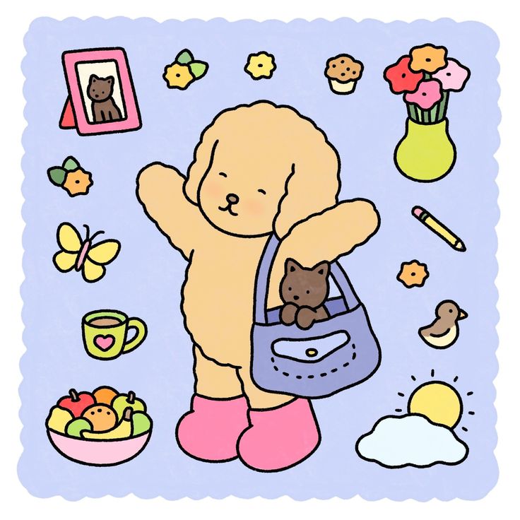 a drawing of a dog holding a purse with its paw in it's pocket