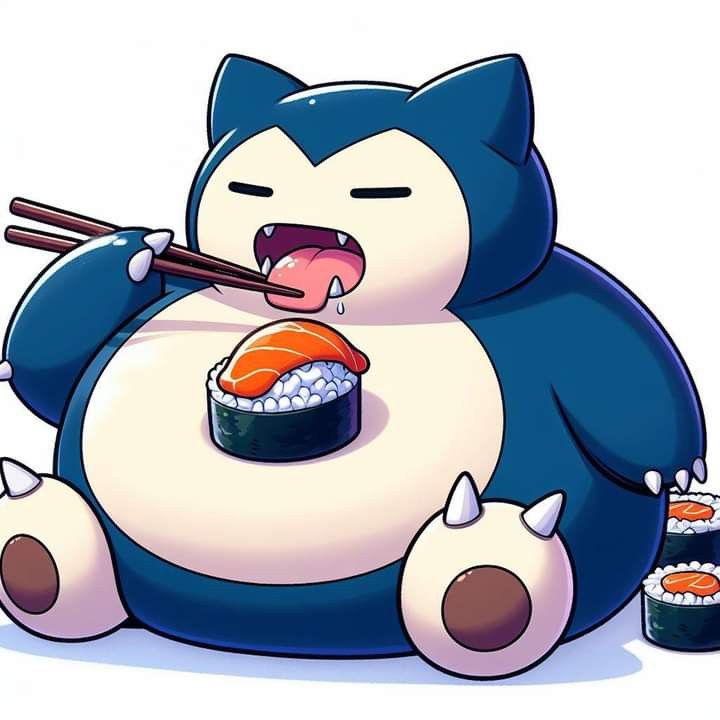 a cartoon character eating sushi with chopsticks