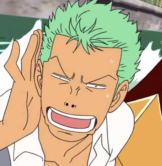 an anime character with green hair is smiling and holding his hands up to his face