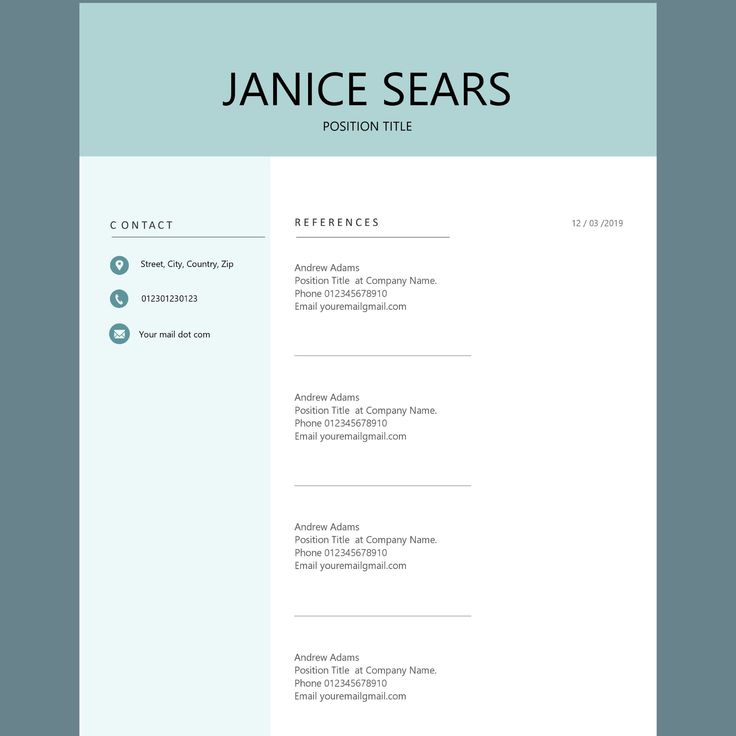 a clean and professional resume template with blue accents on the front, in light green