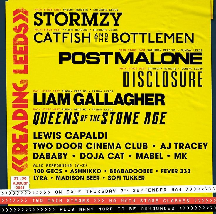 a yellow poster with black and red lettering on it