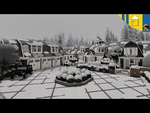 Winter Cabin Mansion, Bloxburg Christmas House, Bloxburg Mansion Ideas, Winter Mansion, Bloxburg Builds Ideas, Hampton Mansion, Bloxburg House Exterior, Modern Farmhouse Layout, Bloxburg Christmas