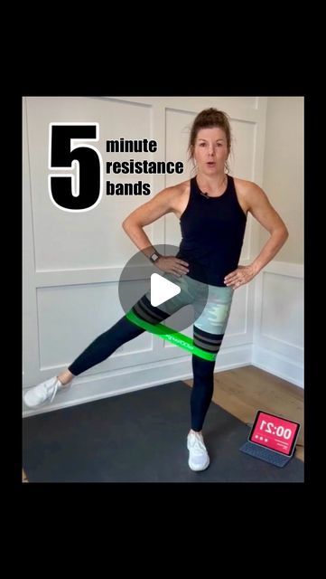 a woman standing in front of a wall with the words 5 minute resistance bands