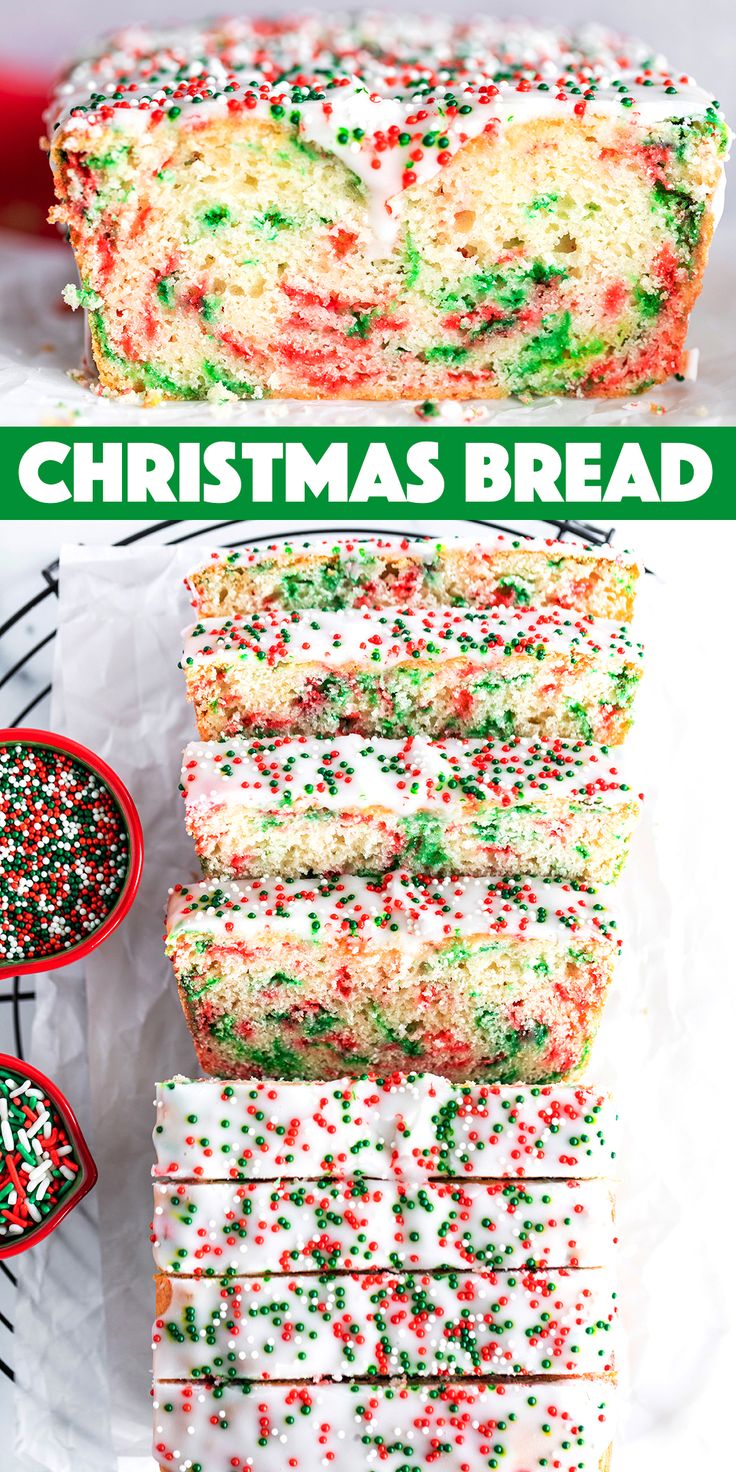 this christmas bread has sprinkles and is ready to be eaten