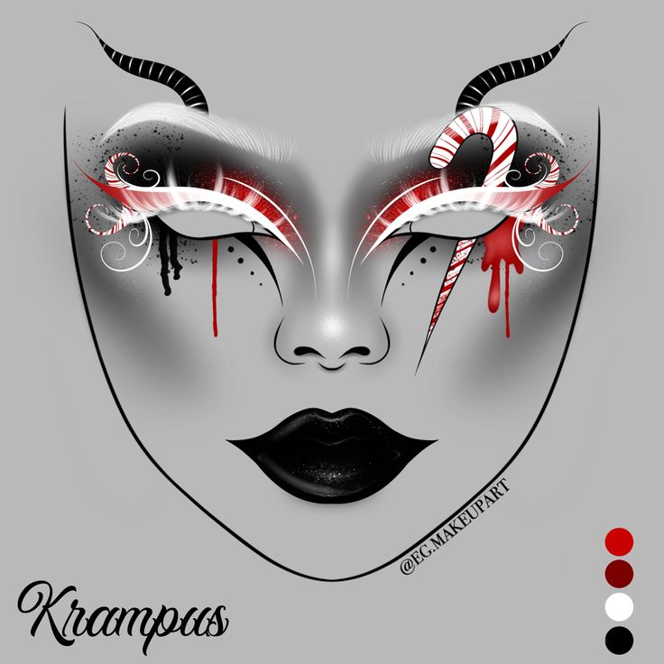 If you recreate this look please tag me on Instagram 😁🫶 #facechart #egmakeupart #makeupideas #makeupinpso #christmasmakeup #xmasideas #christmas #krampus #horror #horrormakeup #halloweenmakeup Hero Makeup Ideas, Christmas Makeup Alternative, Krampus Makeup Inspiration, Scary Elf Makeup, Goth Holiday Makeup, Gothic Elf Makeup, Christmas Gore Makeup, Gothmas Makeup, Peppermint Makeup Look