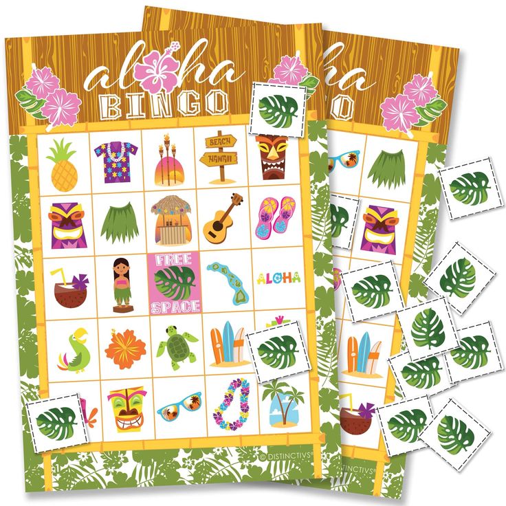 two tropical themed games with flowers and palm leaves on them, one is for children to play