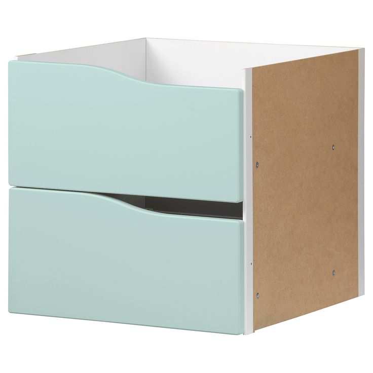 the two drawers are made out of cardboard and have handles on each side, with one drawer open