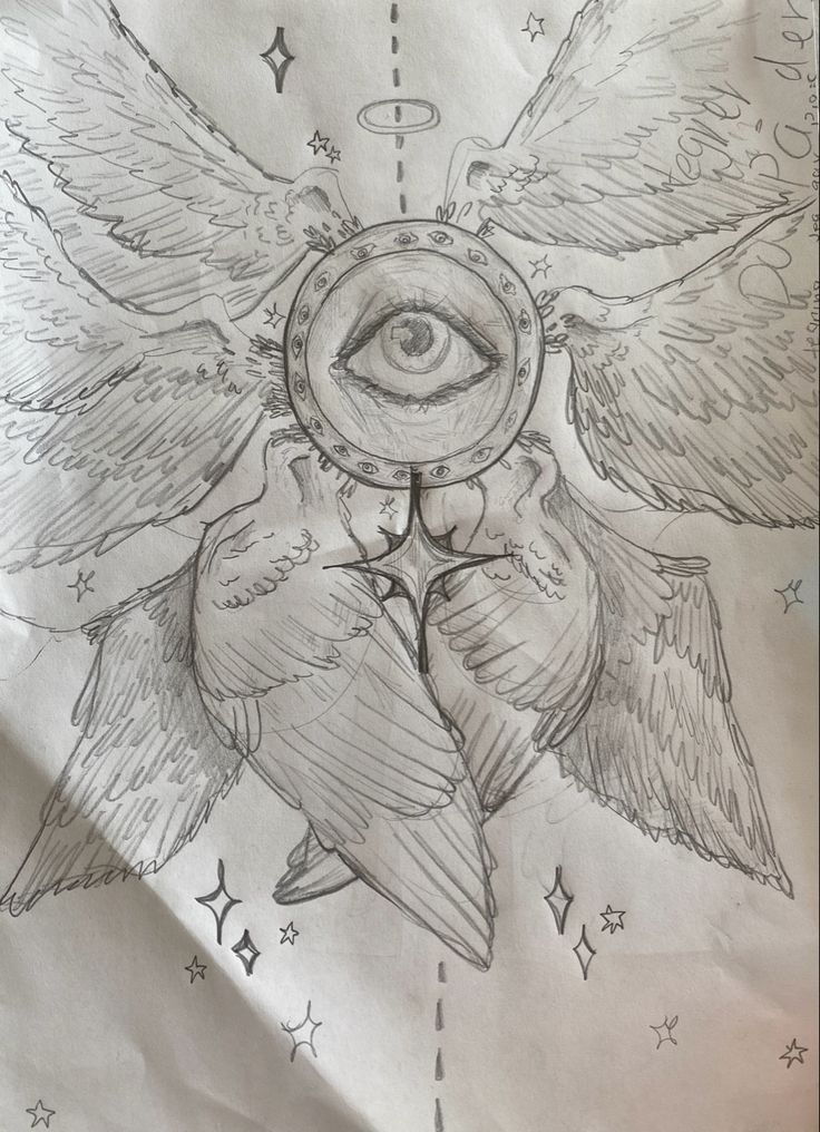 a drawing of two doves with an all seeing eye