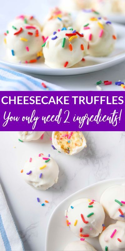 cheesecake truffles with white frosting and sprinkles