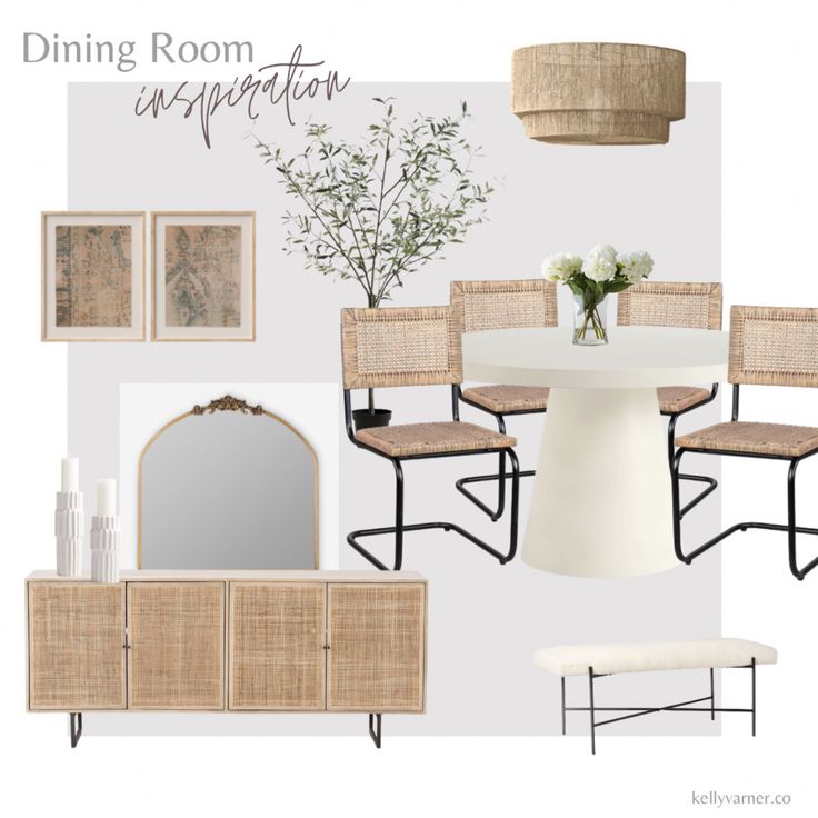 the dining room is designed in neutral tones