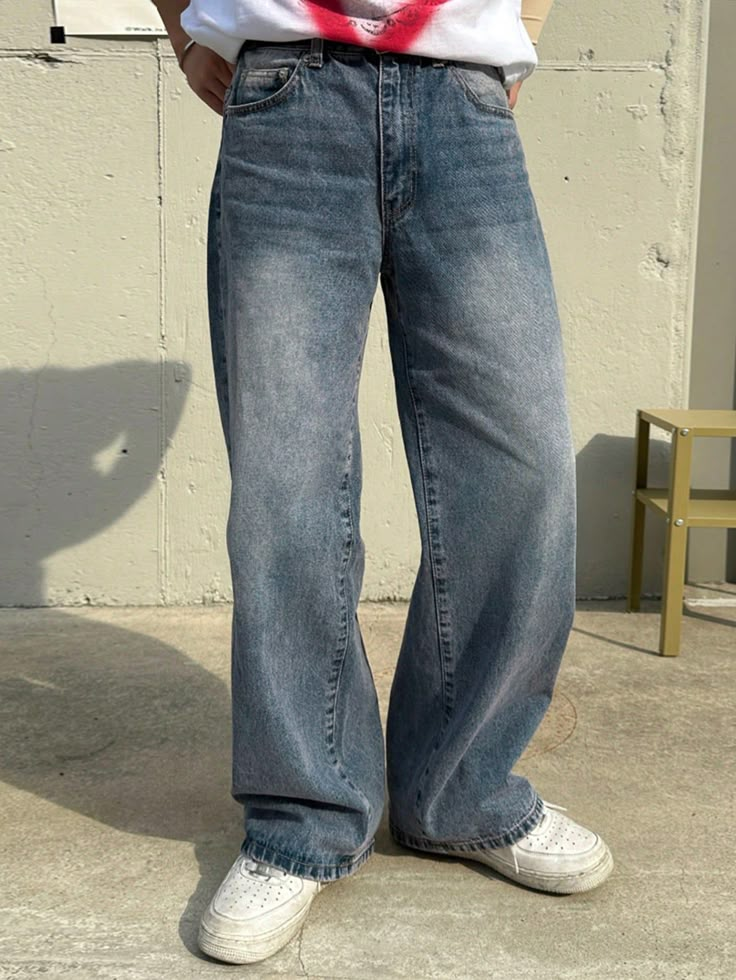 Men's Casual All-Season Plain Jeans Blue    Denim Plain Wide Leg Non-Stretch All Men Clothing, size features are:Bust: ,Length: ,Sleeve Length: Mens Plus Size Jeans, Wide Leg Mens Jeans, Men’s Wide Leg Jeans, 80s Jeans Men, Mens Fashion Pants, Guy Pants, Wide Leg Jeans Men, Mens Baggy Jeans, Mens Dark Jeans